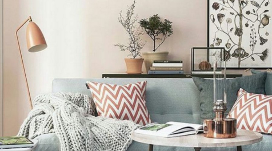 DIY Room on a Budget – Warm Pink and Slate Grey Living Room