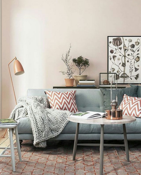 DIY Room on a Budget – Warm Pink and Slate Grey Living Room
